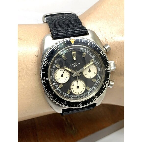 Croton 1878 Mens Watch Vintage 973001 Swiss Mechanical Chronograph Reverse Panda - Picture 12 of 15